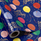 Birthday Wrapping Paper Roll, Mini Roll, Colorful Balloon With Gold Foil Happy Birthday Text Design Gift Wrap Paper For Boys Girls, Baby Shower, Party And More, 17 Inches X 9.8 Feet