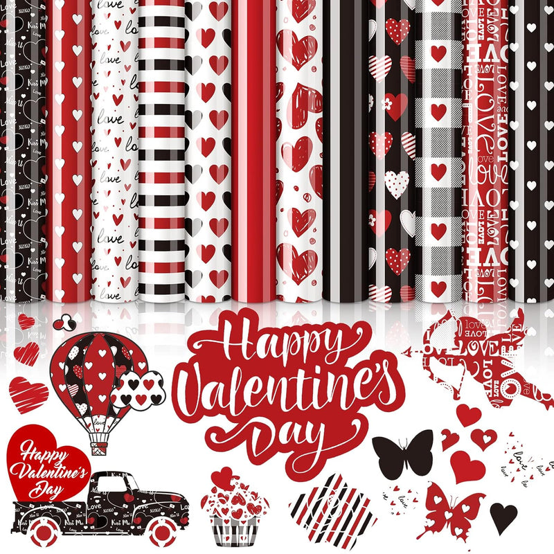 12 Sheet Valentine'S Day Heat Transfer Vinyl Red Black White Htv Heart