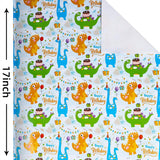 Dinosaur Wrapping Paper Roll 17 Inch X 60 Ft Per Roll, Cute Blue Green Dinosaurs Happy Birthday Wrapping Paper For Boys Kids, Gift Wrap Paper Happy Bday Wrap Dinosaur Parties, Baby Showers