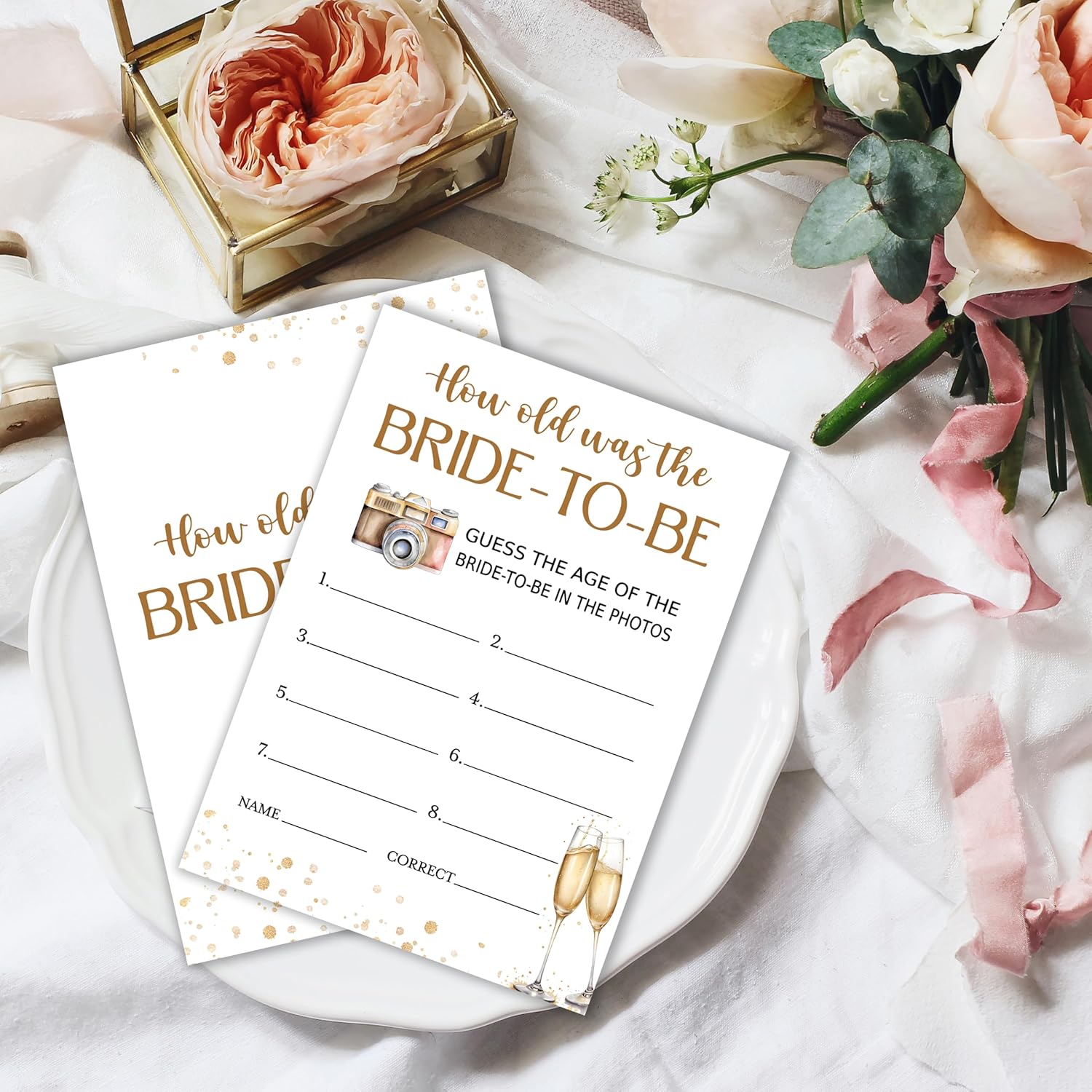 Bridal Shower Games, Party Decorations Favors For Bridal Shower Bachelorette Engagement Party, Wedding Reception Games, Gold Champagne How Old Was The Bride-To-Be Cards For 30 Guests -02