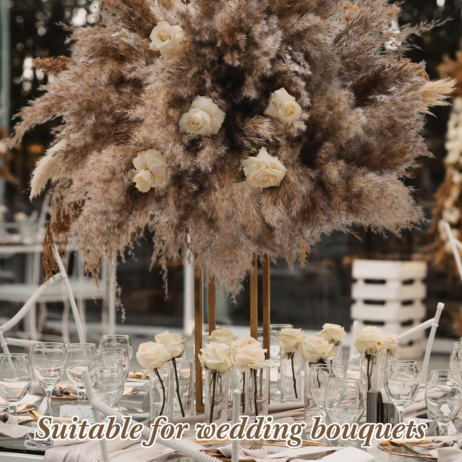 250 Pcs Dried Pampas Grass Decor 17 Inch Bulk Natural Small Pompous Wild Fluffy Pampas Floral Boho Decor Flowers For Wedding Party Farmhouse Home Bathroom Office Kitchen (Brown)