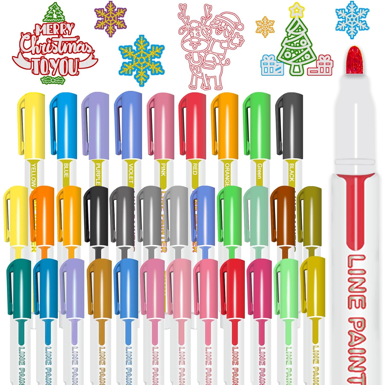 33 Colors Christmas Double Line Outline Markers, Xmas Draw Markers Squiggles Shimmer Markers Set Christmas Outline Metallic Marker Pens For Christmas Greeting Card Festive Diy Crafts Supplies