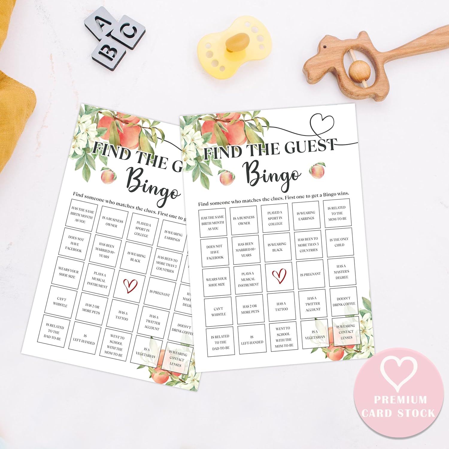 White Floral Peach Find The Guest Bingo Game, Baby Shower Games, Pack Of 30 Game Cards, Gender Neutral Boy Or Girl - Fa31