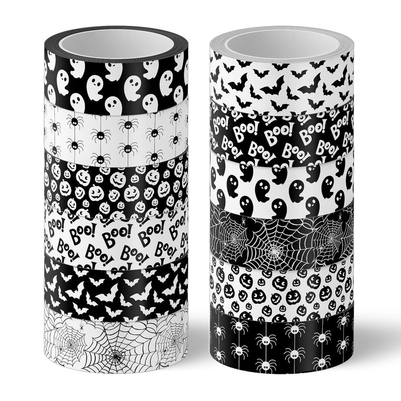 12 Rolls Halloween Washi Tape 12 Design Black White Washi Masking Tape Pumpkin