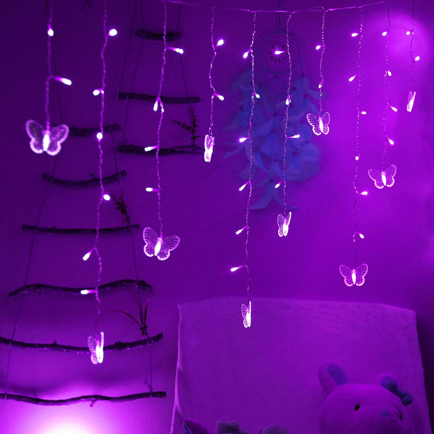 Butterfly Curtain Lights, 4.9Ft 48 Led Usb Window Fairy Lights 10 Butterflies 8 Modes Firefly Twinkle String Lights For