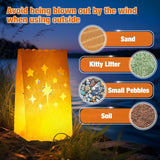 70 Pieces White Luminary Bags, Fireworks And Stars Cutout Flame Resistant Luminaries, Candle Bags Paper Lanterns For Christmas, Halloween, Wedding, Thanksgiving, New Year, Valentine'S Day Party Decor