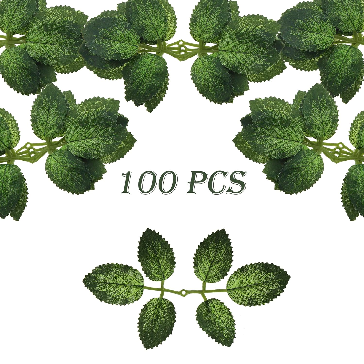 100 Pcs Artificial Flowers Green Leaf Bulk Faux Greenery Silk Fake Rose Leaves Bouquet Garland Wreath Floral Arrangement Supplie Diy Craft (6 Small-Leaf Green)