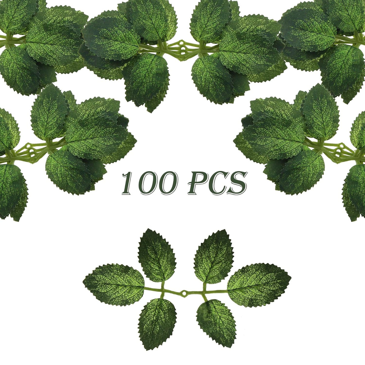 100 Pcs Artificial Flowers Green Leaf Bulk Faux Greenery Silk Fake Rose Leaves Bouquet Garland Wreath Floral Arrangement Supplie Diy Craft (6 Small-Leaf Green)