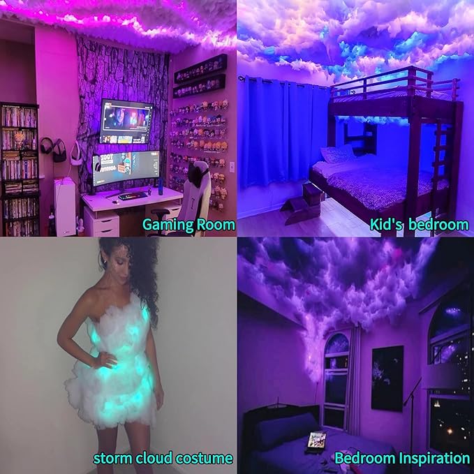 3D Thunder Cloud LED Ceiling Lights Music Sync Multicolor Gaming Room Decor