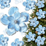 6 Pcs Large Christmas Glitter Flowers Velvet Christmas Magnolia Flowers 10 Inch Large Heads Artificial Poinsettia Picks Stems For Xmas Tree Ornaments Holiday Wedding Party Decor(Grayish Blue)