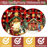 96Pcs Happy Birthday Jesus Decorations Disposable Tableware Set - O Holy Night Jesus Paper Plates Napkins Forks Christmas Jesus Birthday Party Supplies Serve 24 Guests
