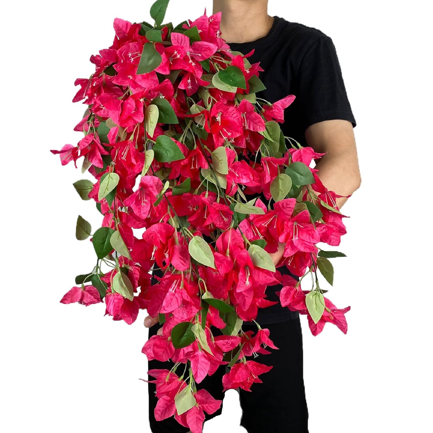 Artificial Hanging Flowers 28.35" Silk Bougainvillea Uv Resistant Faux Flower Greenery Vines For Home Garden Porch Eave Wedding Wall Indoor Outdoor Decor (Fuchsia - Pack Of 4)