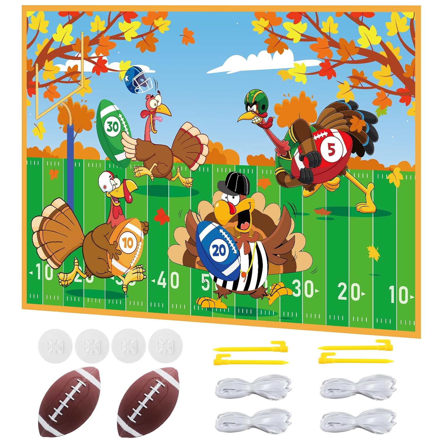 Thanksgiving Bean Bag Toss Game Fall Festival Turkey Hanging Toss Game Banner With 2 Soft Footballs Thanksgiving Games For Family Adults Activities Indoor Outdoor Sports Fun Decoration