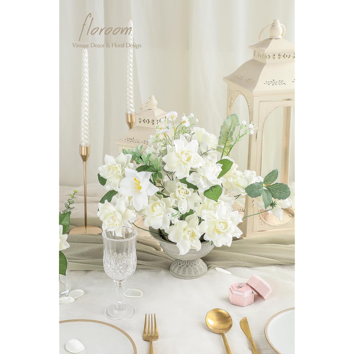 Artificial Gardenia Flowers 2.7" 25Pcs Real Looking Ivory Foam Fake Flowers With Stems For Diy Wedding Bouquets Bridal Shower Centerpieces Floral Arrangements Party Tables Home Decorations