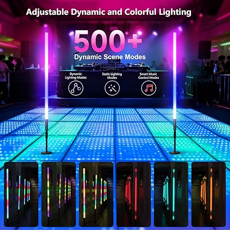 6 Pack 4FT RGB Tube Lights with Stands 5000mAh Battery Powered Neon Light Bars with Bag