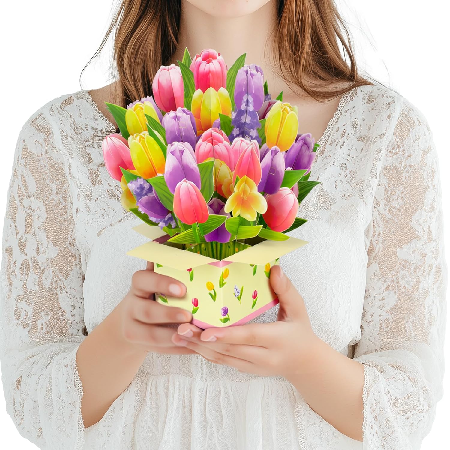 Colorful Tulip 3D Pop Up Spring Greeting Card For Mother’S Day Birthday Easter Anniversary Thank You Sympathy Get Well, Handmade Floral Bouquet For Mom, Grandma, Wife, Teacher, With Envelope And Blank Note Card