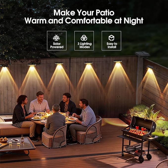 8 Pack Solar Fence Lights 3 Modes Warm Neutral Cool White IP65 Waterproof Step Lights