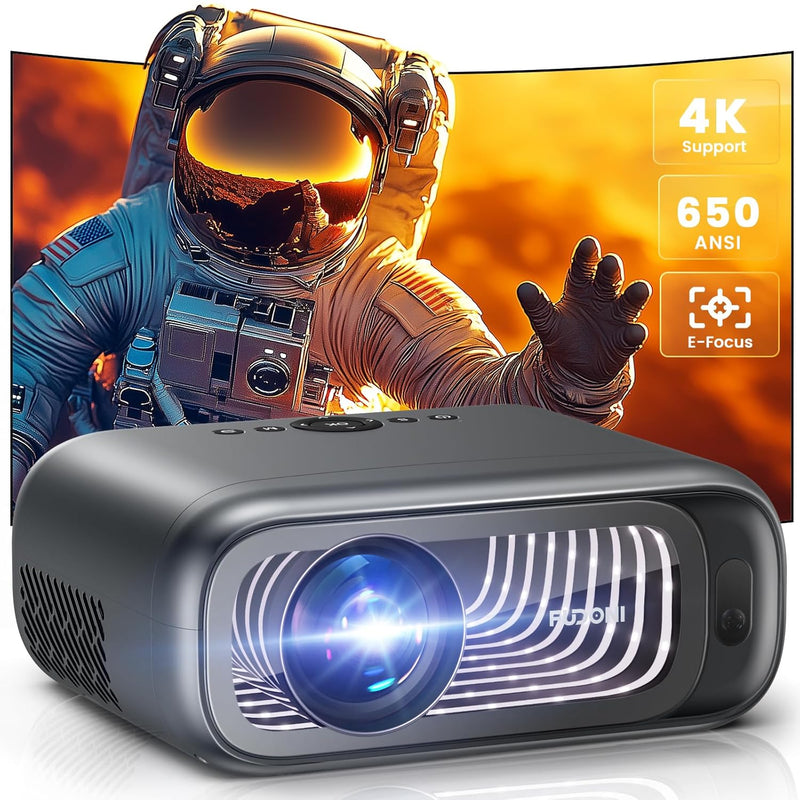 1080P Projector, 650 ANSI, WiFi 6, Bluetooth, Electric Focus, 4K, 300'' Max