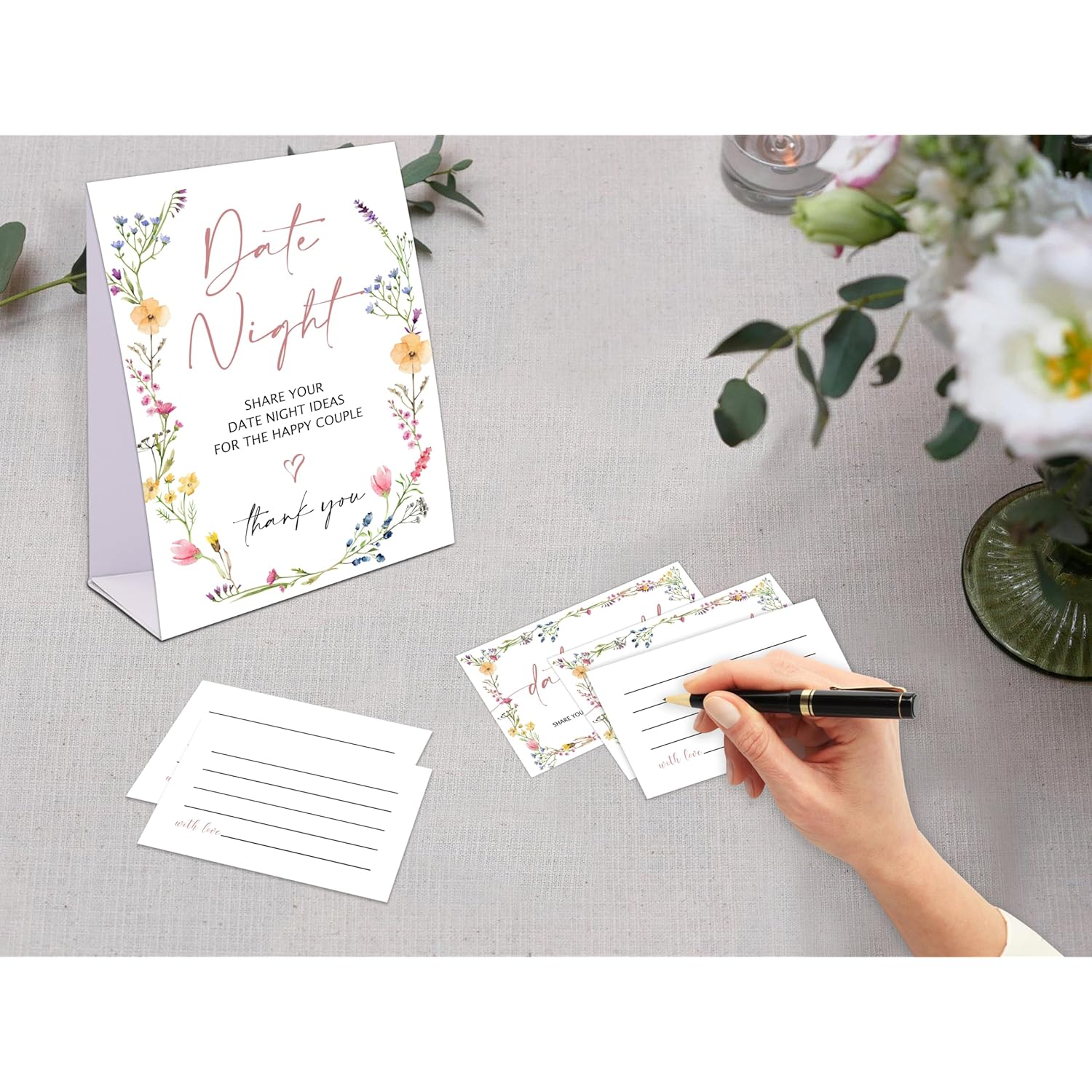 Wildflowers Date Night Game, Date Night Ideas Sign With 50 Cards, Bridal Shower Game, Boho Bridal Shower Decorations, Wedding Date Night Advice - 07