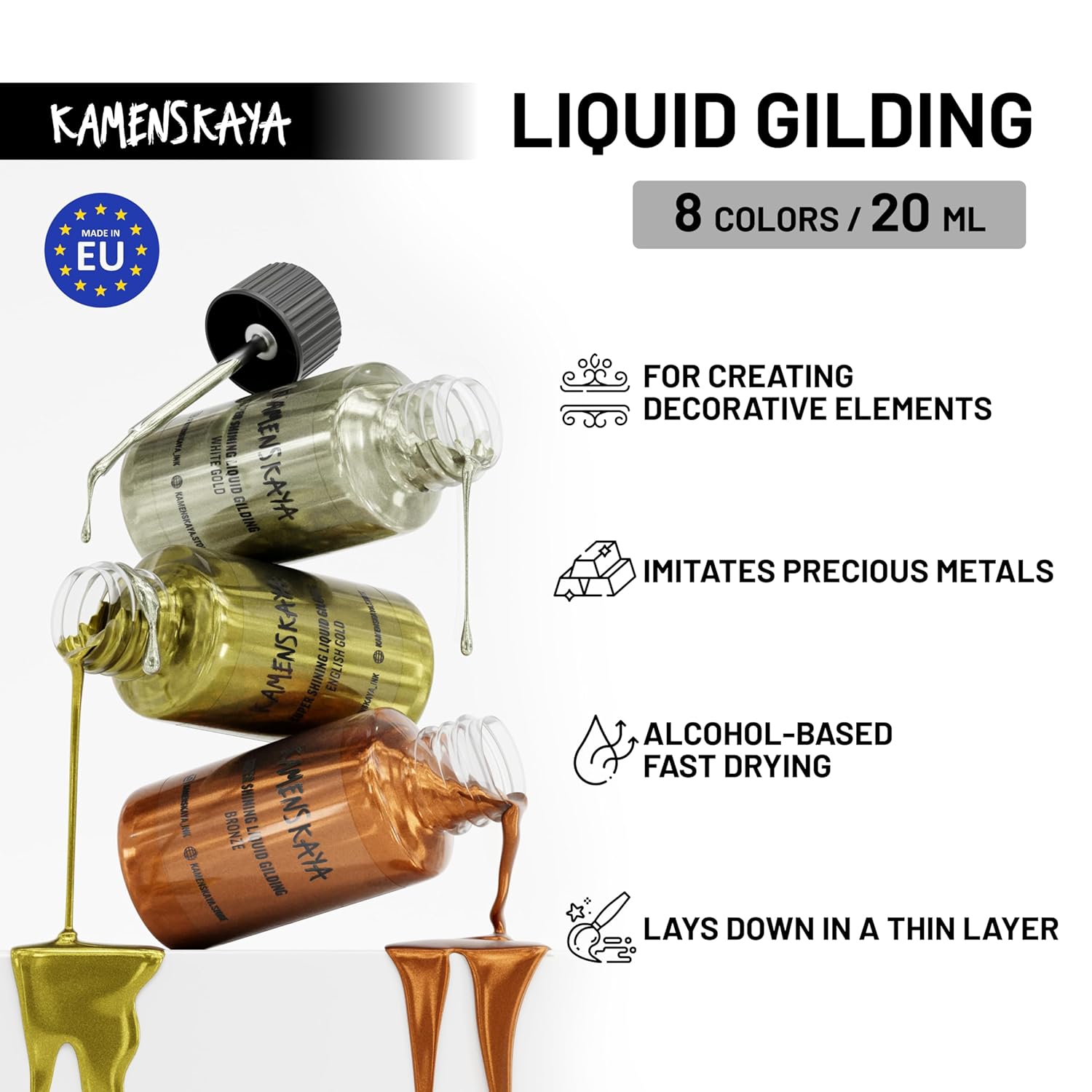 Liquid Gold Leaf Paint - Alcohol Based Fast Drying Rich Gold Liquid Leaf, 0.68 Fl Oz (20 Ml)