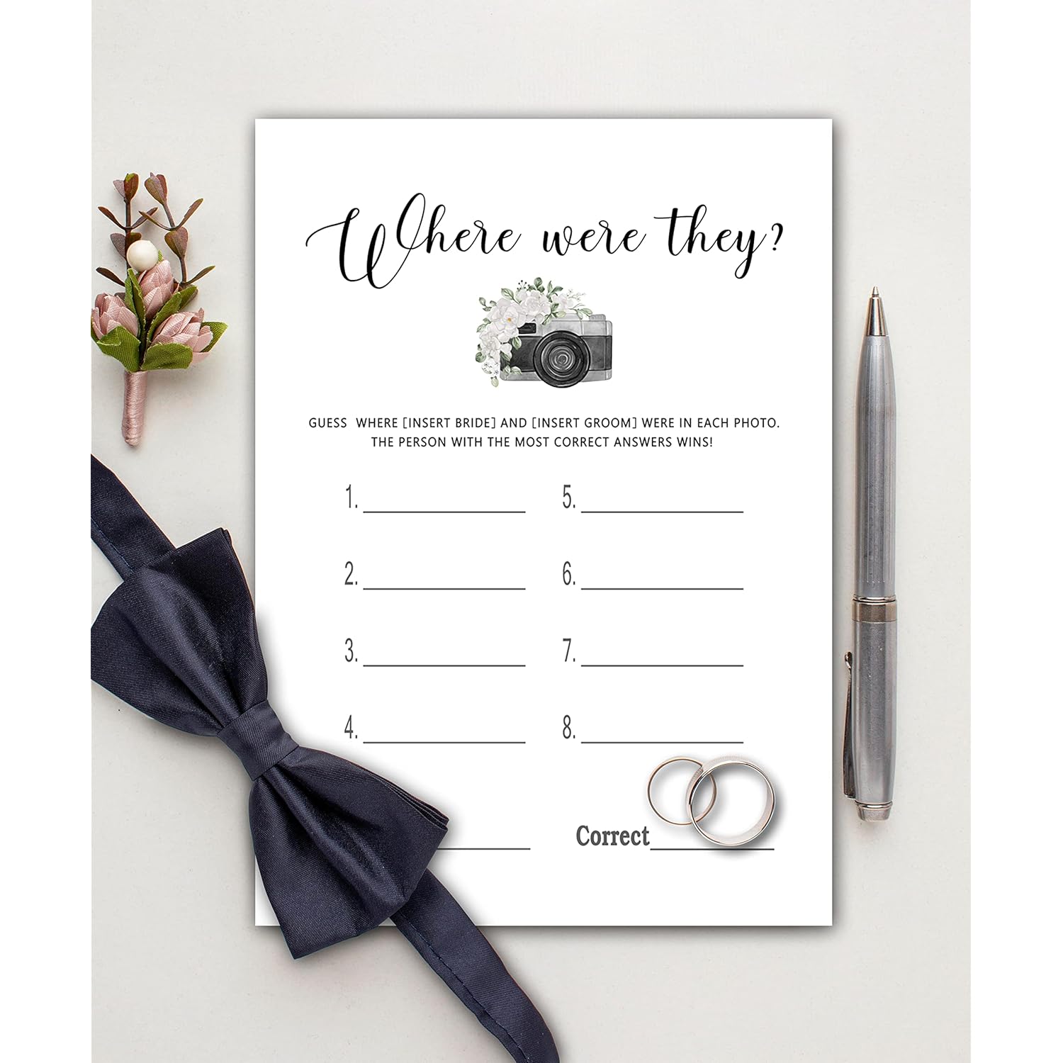 Bridal Shower Games - Where Were They Wedding Shower Party Card Game - Couples Photo Game - Greenery Eucalyptus Themed Bachelorette/Engagement Party Supplies Activities Decorations (A01)