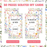 50 Pcs Wildflower Scratch Off Cards, Wildflower Garden Flowers Party Game, Spring Floral Lottery Prize Raffle Tickets For Baby Shower Birthday Bridal Shower Wedding