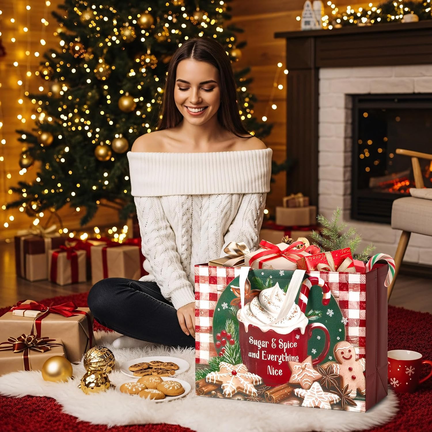 12 Pack 17" Extra Large Christmas Gift Bags, Reusable Non-Woven Christmas Tote Bags With Handles, Perfect For Xmas Gift Wrap/Party Favor Supplies, 16.9" × 12.6" × 6.8"