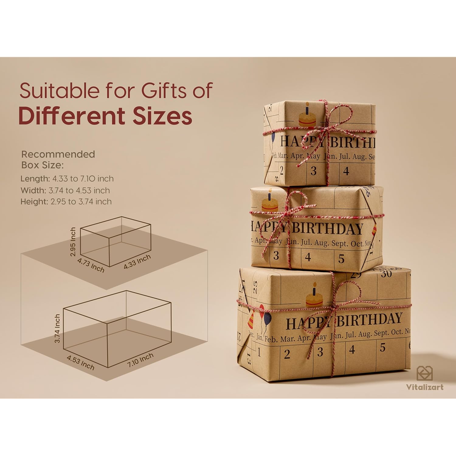 Write-On Calendar Birthday Wrapping Paper Set 17" With 5-Yard Twine Recyclable Customizable Gift Wrap For Birthday Party Baby Shower Handmade Crafts