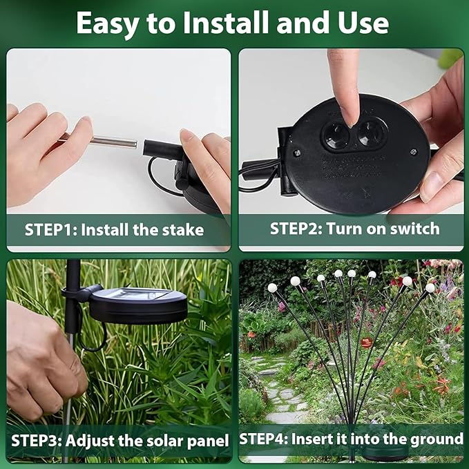 6 Pack Solar Firefly Garden Lights 48 LED Warm White Waterproof Swaying Yard Lights