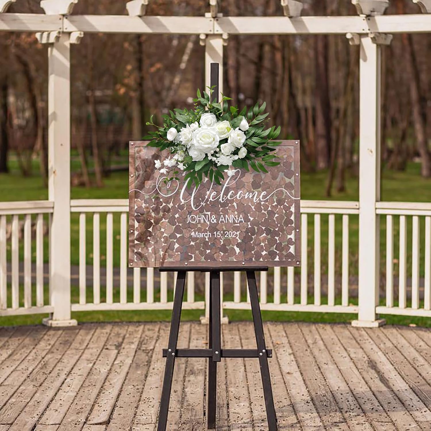 Artificial Flower Swag, Wedding Sign Flowers White Rose Flower Arrangements For Wedding Ceremony Reception Entrance Welcome Board Sign Floral Decor