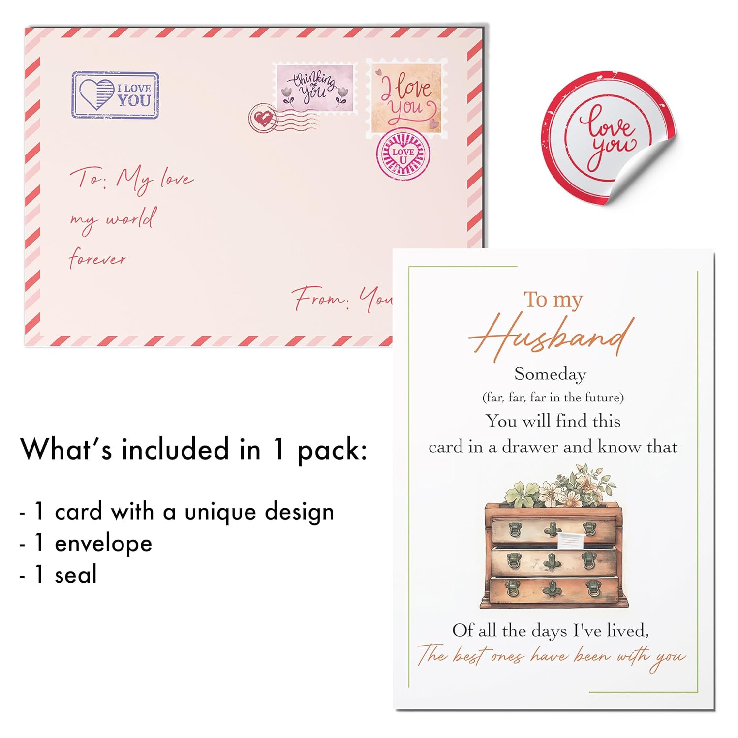 Anniversary Card For Husband, Card With Envelope And Seal, Love Card, 25Th Anniversary Cards, Anniversary Card Messages