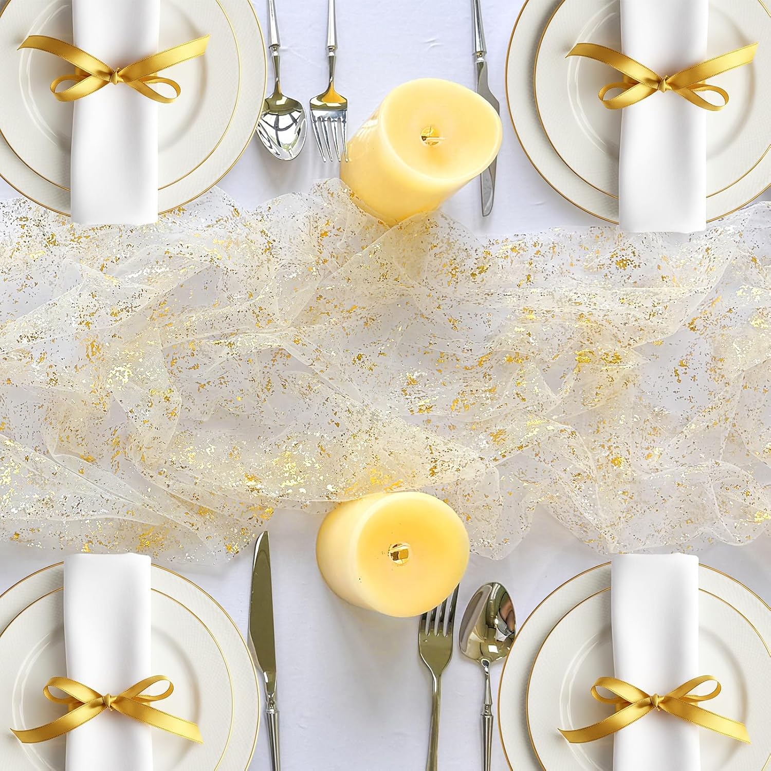 10Ft Gold Table Runner, Gold Foil Glitter Sheer Sequin Table Runners 120 Inches Long, Wedding Centerpiece Table Decorations For Party Supplies Birthday Bridal Baby Shower Christmas Home Decor