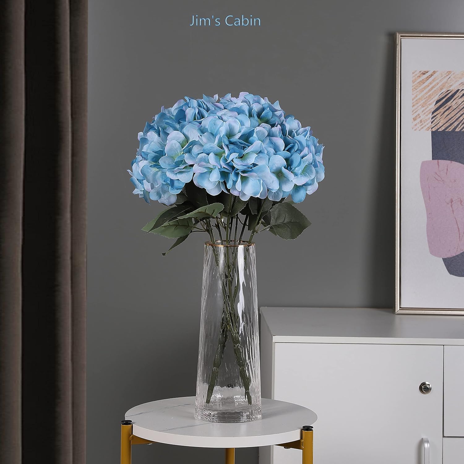 Artificial Flowers Silk Hydrangea Arrangements 1Bouquet With 5 Big Heads Fake Flower Bunch For Women Bedroom Wedding Cabin Decor Diy(Light Blue)