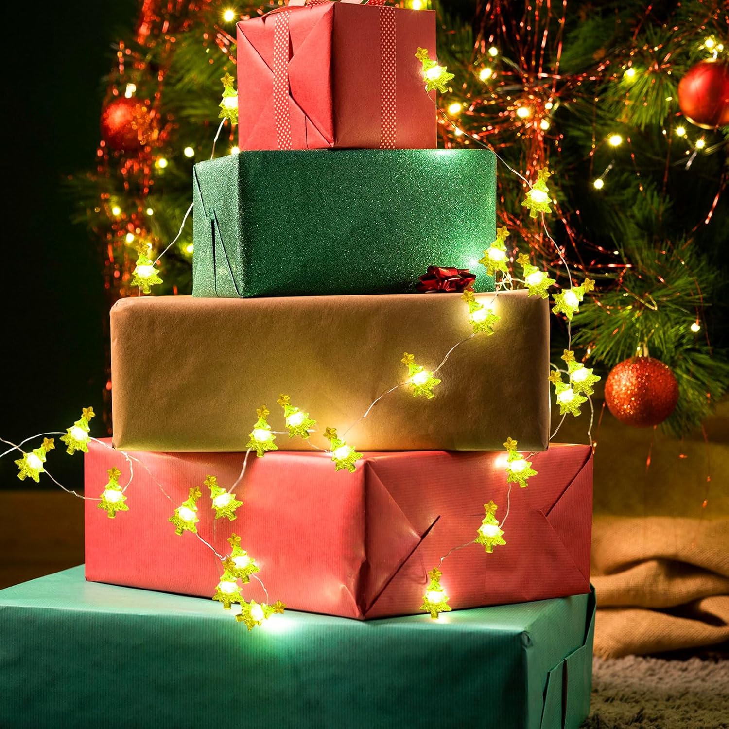Christmas Tree Shaped Led String Lights 10Ft 30 Leds Christmas Decorations Party Fairy Lights Battery Operated Copper Wi