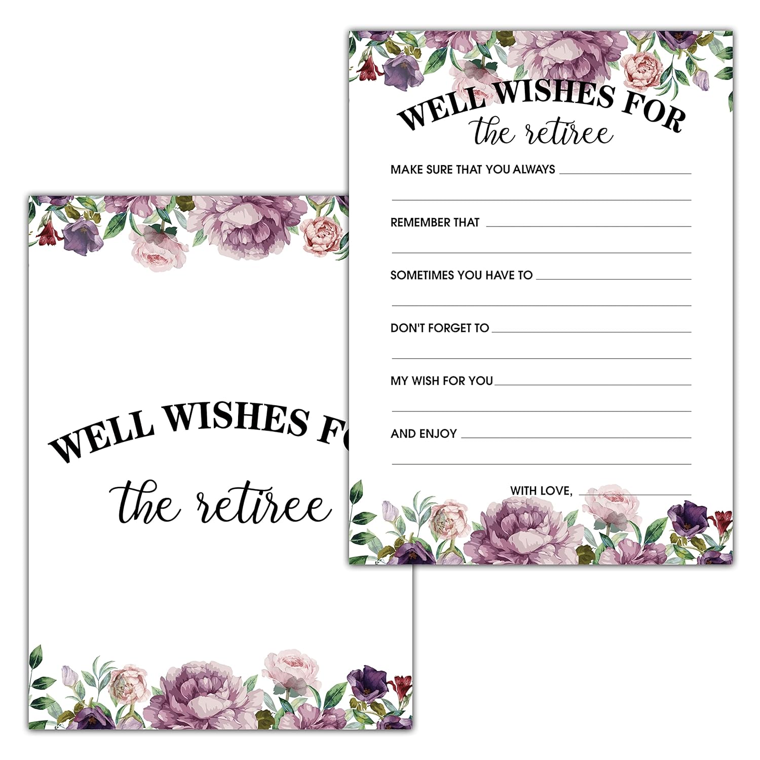 Retirement Party Games, Well Wishes For The Retiree Co-Worker Retirement Party Game Card, Purple Floral Retirement Party Ideas Activities Supplies Decorations(30 Game Cards) - B05