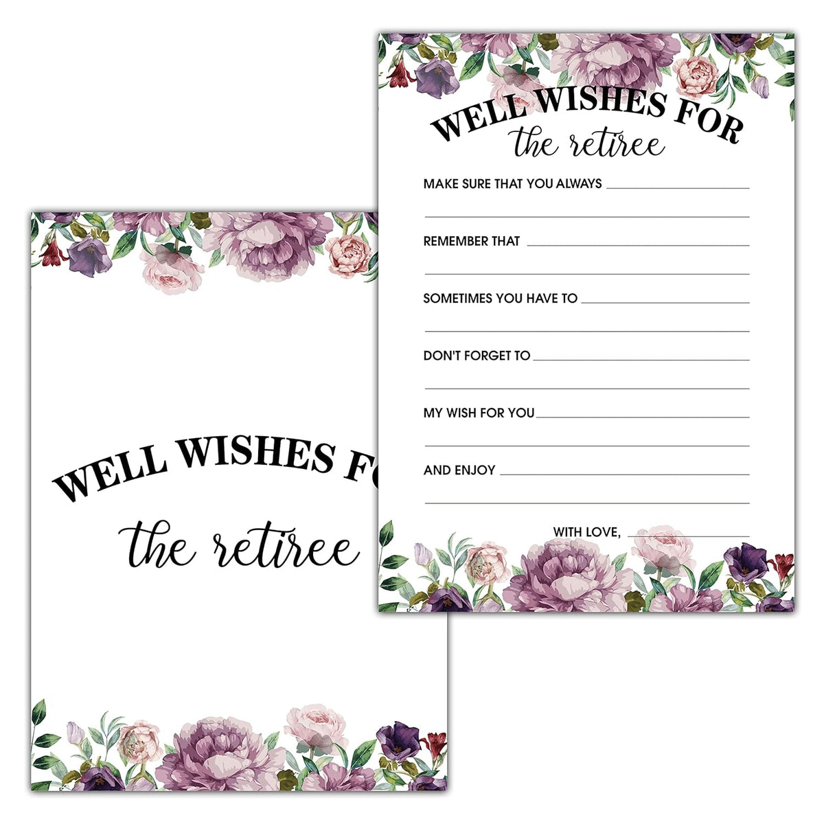 Retirement Party Games, Well Wishes For The Retiree Co-Worker Retirement Party Game Card, Purple Floral Retirement Party Ideas Activities Supplies Decorations(30 Game Cards) - B05