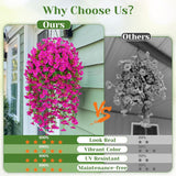 4 Pcs Look Real Artificial Flowers For Outdoors, Realistic Artificial Hanging Flowers For Outdoors, Uv Resistant Fake Hanging Plants Silk Petunia Faux Flowers For Porch Patio, Fuchsia