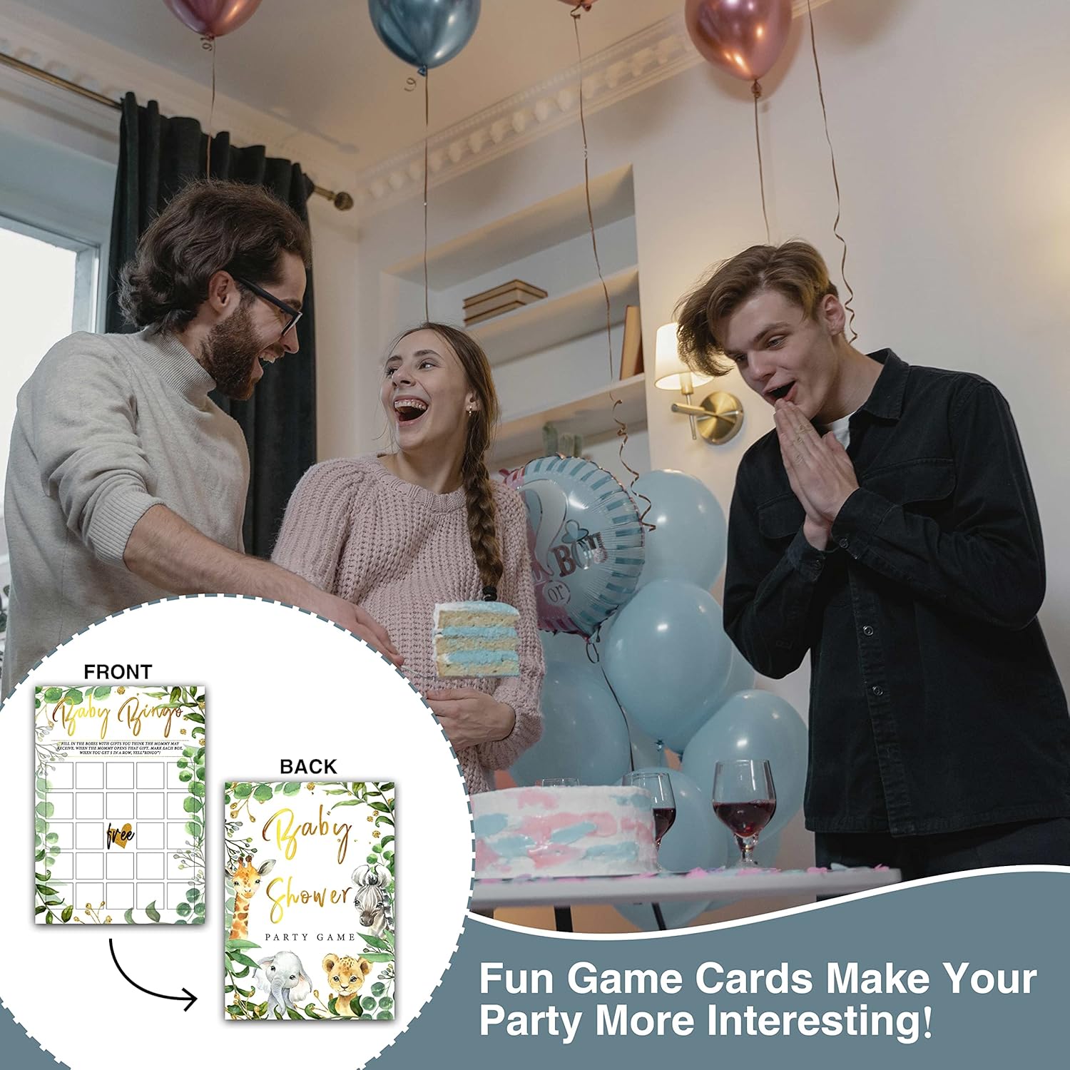 Woodland Shower Bingo Game, 25-Pack Jungle Safari Gender Reveal Party Activity Cards, 5"X7" Forest Theme Baby Celebration Supplies – G11