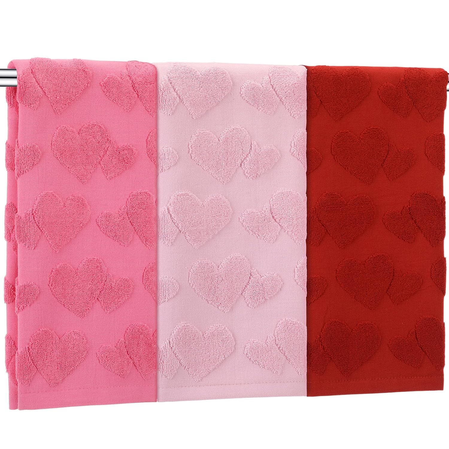 3 Pcs Valentine'S Day Heart Jacquard Towels Cotton Decorative 3D Hand Towels With Heart Pattern Valentine'S Theme Gifts For Bathroom Kitchen 29.53 X 13.78 Inch