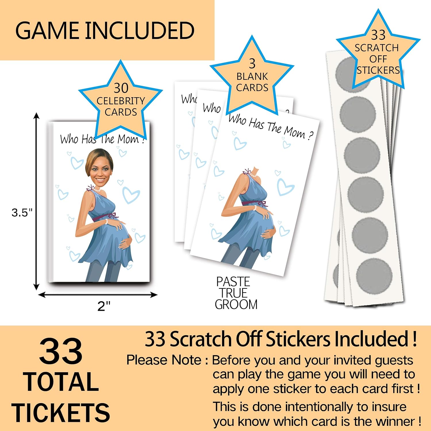 33 Cute Baby Shower Games - Scratch Off Lottery Ticket Raffle Cards Baby Shower Game - Who Has The Mom - 33 Sheets