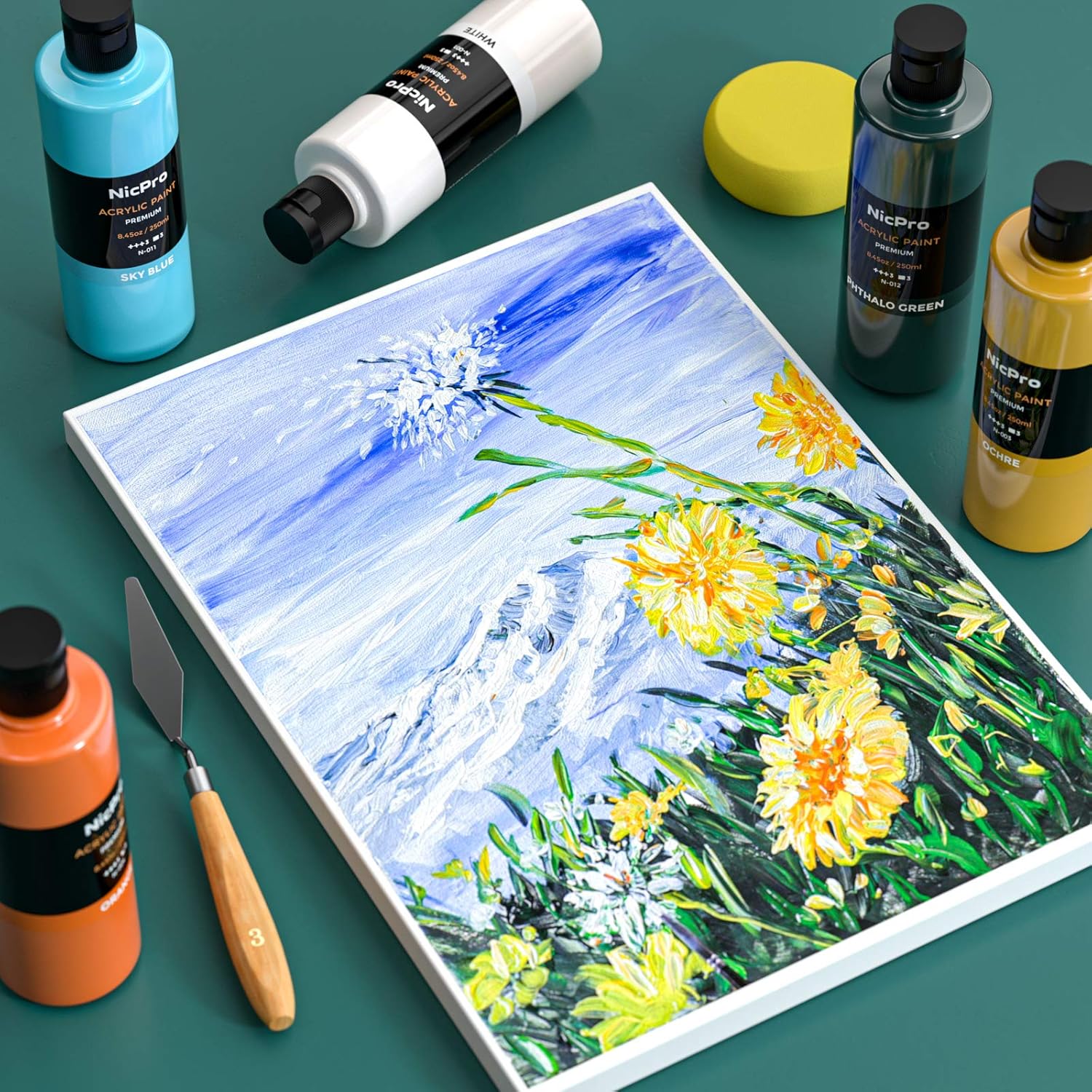 18 Colors Large Acrylic Paint Set, 8.45Oz/250 Ml Artist Painting Supplies Bulk Non-Toxic For Multi Surface Canvas Wood Fabric Leather Cardboard Paper Crafts Rock Window Hobby With Color Wheel