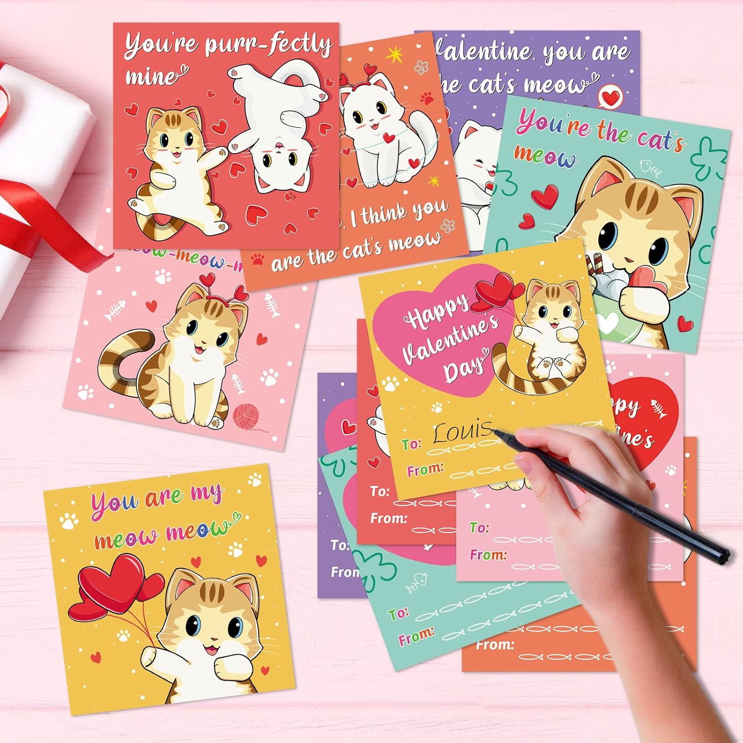 Cat Valentines Day Cards For Kids Classroom 30Pcs Kids Valentines Day Cards With Envelopes Kitten Valentine Exchange Cards Valentines Day Greeting Cards For Girls Boys Classroom Gift Exchange