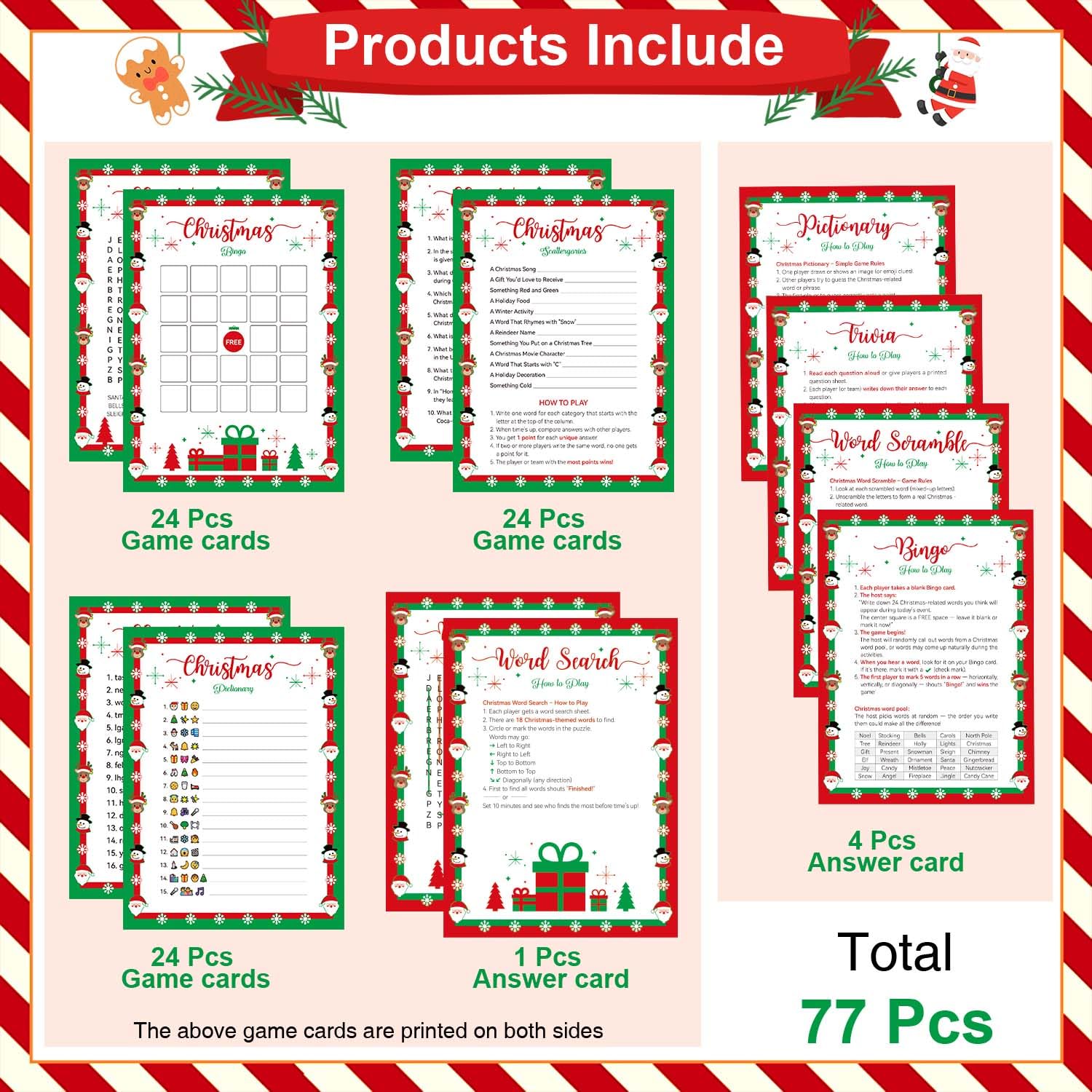 Christmas Games For Family Party Supplies, Christmas Activities Word Search Scramble Bingo Trivia Pictionary Categories And Answer Keys For Family