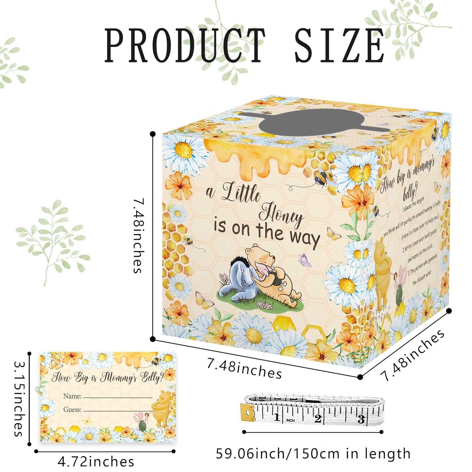 How Big Is Mommy'S Belly Game, Winnie Baby Shower Games, Baby Shower Game With Box And 50 Guessing Cards, Gender Reveal Party Favor, Baby Shower Honey Decorations For Newborn