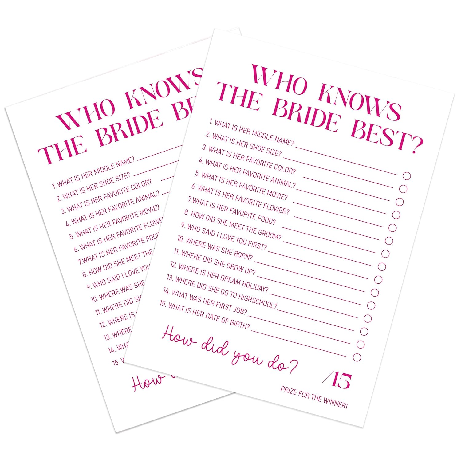 Who Knows The Bride Best Game, Bridal Shower Questionnaire Cards, Pink Wedding Game, How Well Do You Know The Bride, Bridal Shower Games, Bachelorette Party Games -Wktb03