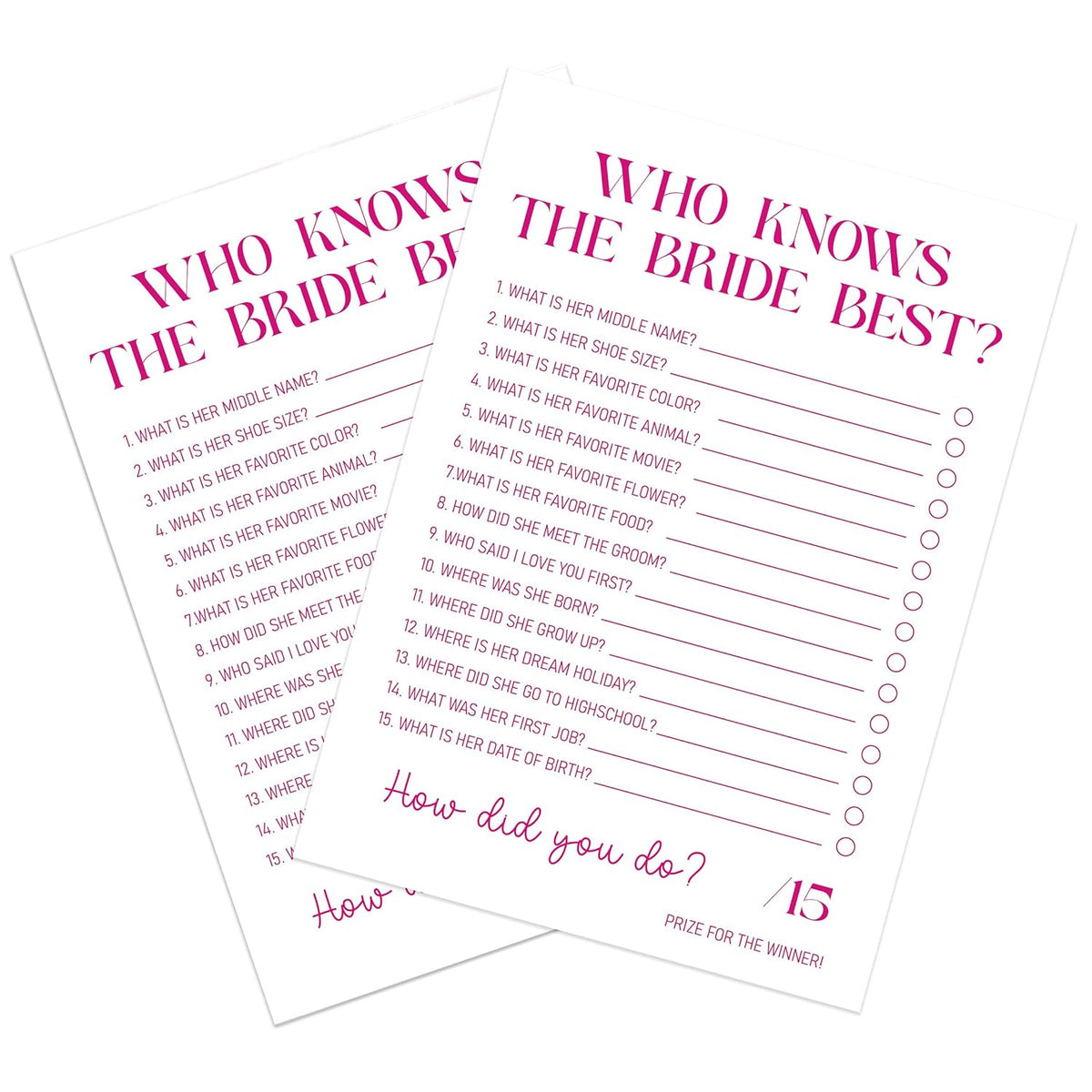 Who Knows The Bride Best Game, Bridal Shower Questionnaire Cards, Pink Wedding Game, How Well Do You Know The Bride, Bridal Shower Games, Bachelorette Party Games -Wktb03