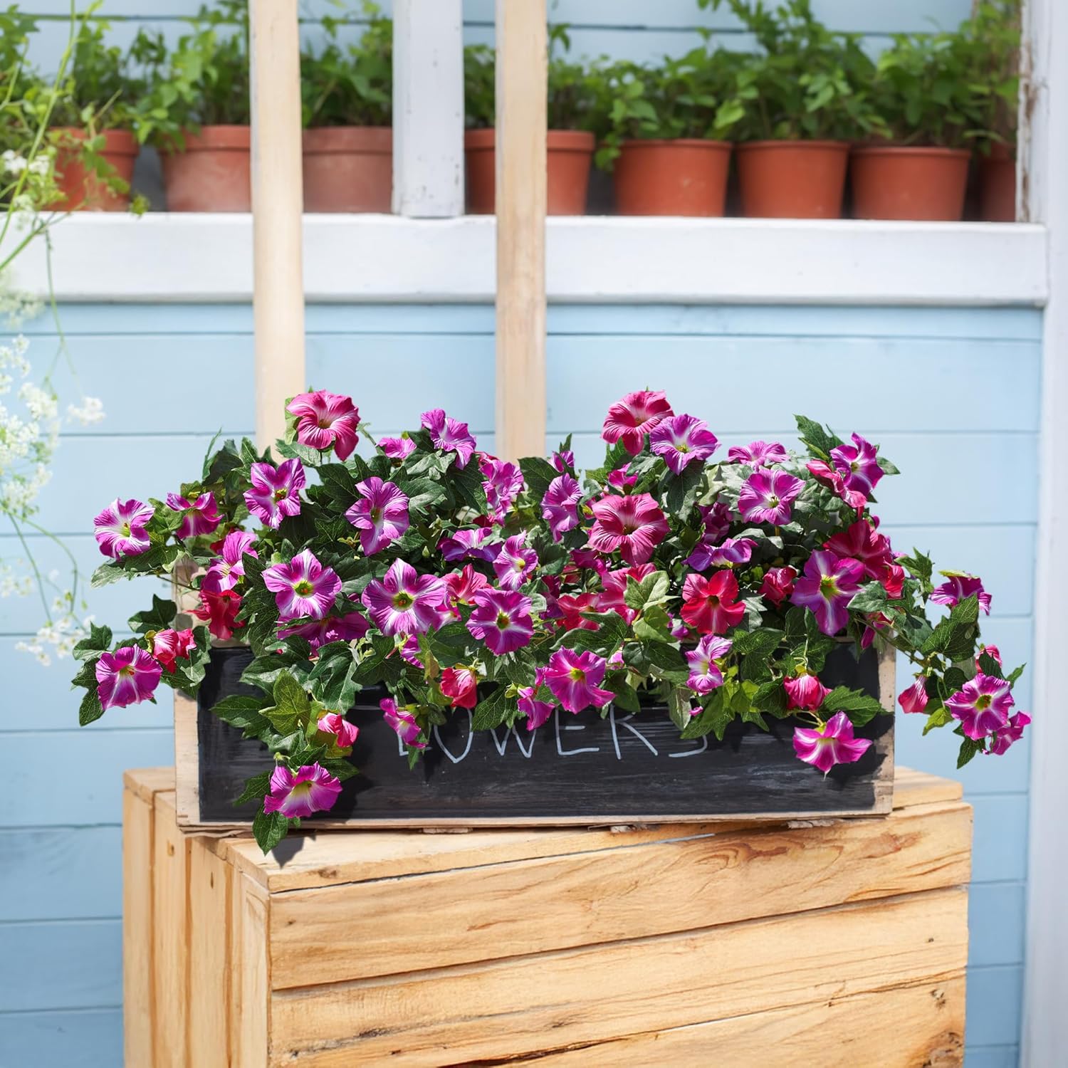 Artificial Flowers For Outdoors 2Pcs Spring Faux Morning Glory Look Real Silk Flowers For Outside Planter Uv Resistant Fake Flowers For Home Garden Balcony Yard Porch Deco