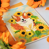 Unique Quilling Card – Corgi & Sunflower Design | Handmade Greeting Card For Birthday, Anniversary, Thank You, Dog Lovers & Friends