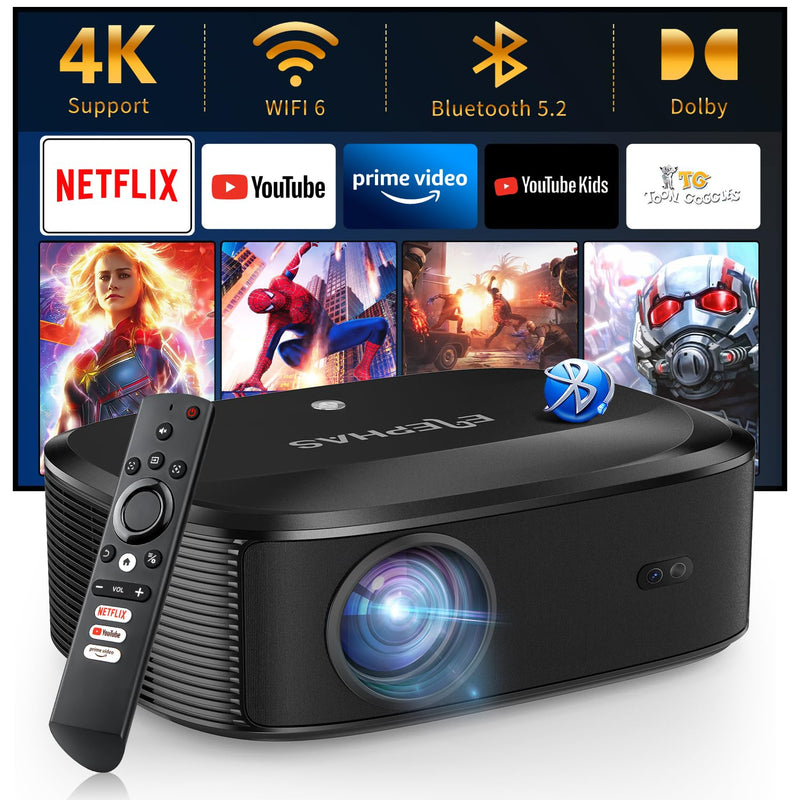 4K Projector With Wifi And Bluetooth, Outdoor Movie Projector With Netflix/Pri