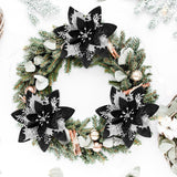 36 Pieces Glitter Christmas Poinsettia Artificial Xmas Flower Ornaments Flowers Decorations With Clips And Stem Glitter Poinsettia Christmas Tree Ornaments For Xmas Wedding (Black And Silver)